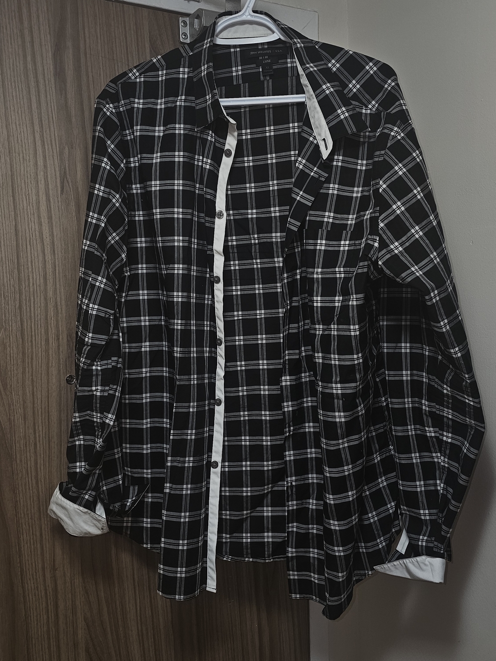 John Varvatos Black and White Plaid Button-Down Shirt XL